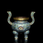 Incensario de bronce con esmalte cloisonné, dinastía Qing