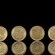 Four ‘Dos pesos y medio’ gold coins, 1918-1920