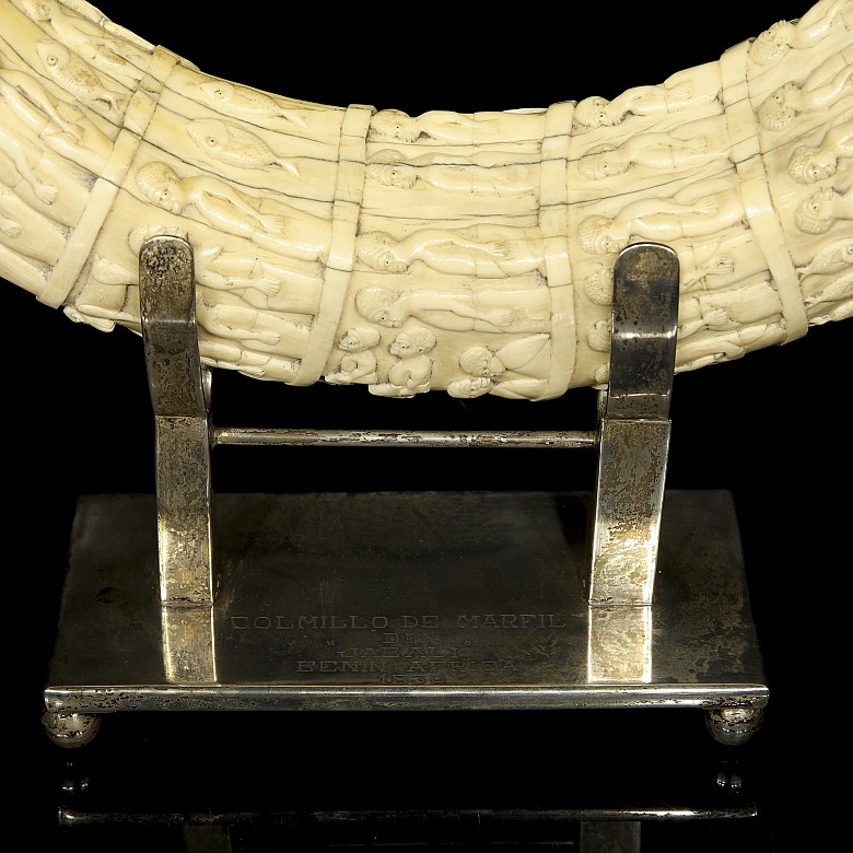 Carved tusk with pedestal, 19th century