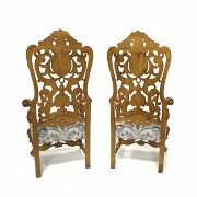 Pair of large oak armchairs, 20th century