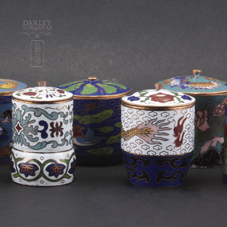 Set of 10 jars with lids Chinese cloisonne - 2