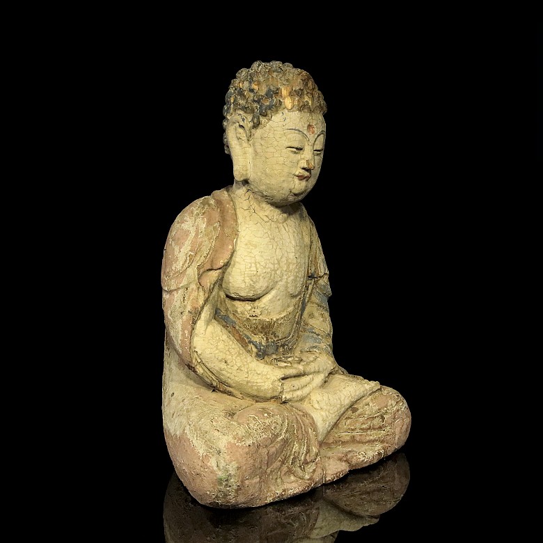 Polychrome wooden Buddha, 20th century