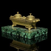 Louis XIV style scribe's desk on malachite, 19th century