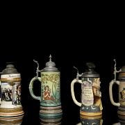 Four German glazed earthenware jugs, 20th century