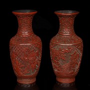 Pair of red lacquer vases, 20th century