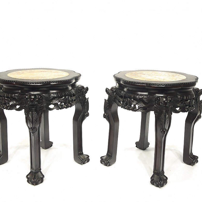 Pair of wooden stools, 20th century