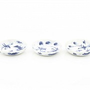 Set of three plates, blue and white, 20th century