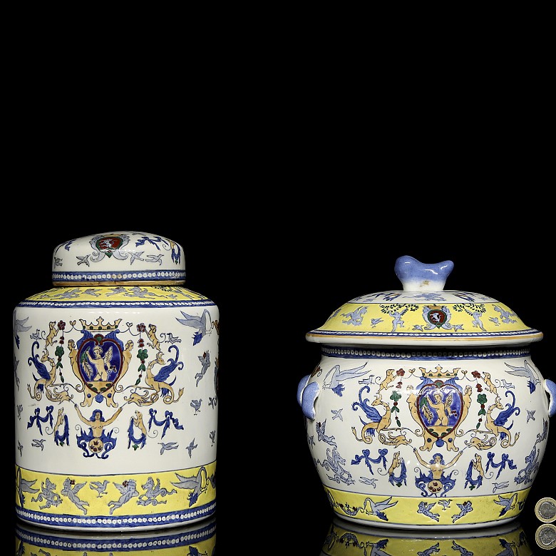 Pair of enamelled porcelain vessels, 20th century