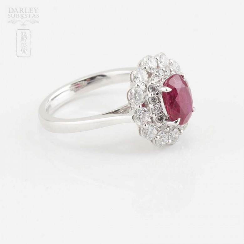 18k Gold Ring, Diamonds and Natural Ruby