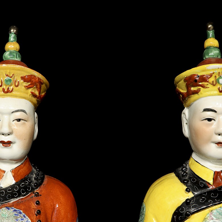 Pair of porcelain emperors, 20th century