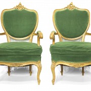 Seating furniture group upholstered in green velvet, 20th Century