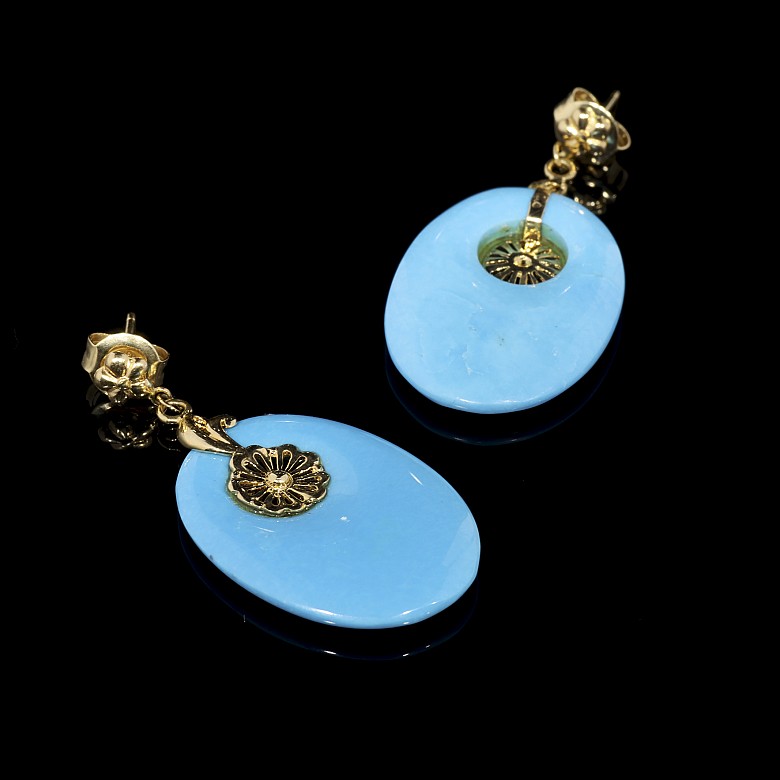 Pendientes en oro amarillo con turquesa - 3