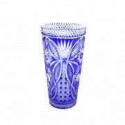 Blue carved glass vase, 20th century