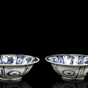 Pair of plates, blue and white, with landscapes, 20th century