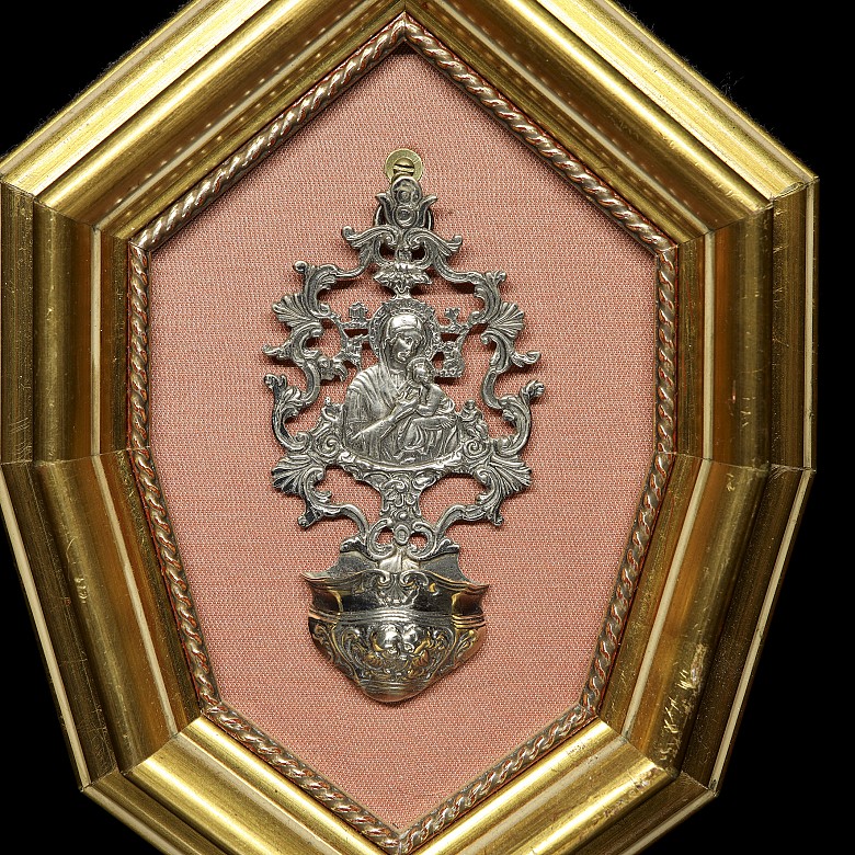 Small framed silver blessing box, 19th - 20th century