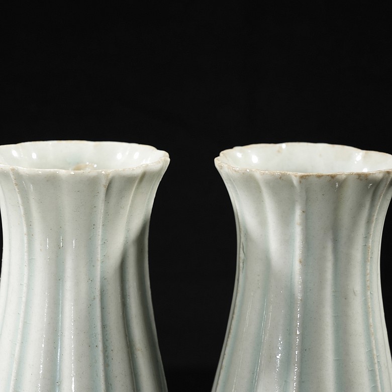 Pair of celadon-glazed vases, Hutian Kiln, Song dynasty