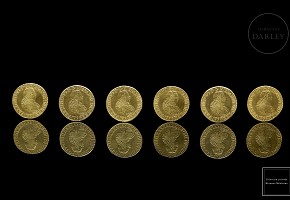 Six ‘Ferdinand VI’ Mexican gold coins, 18th century