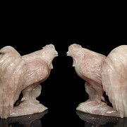 Pair of carved quartz roosters, China.