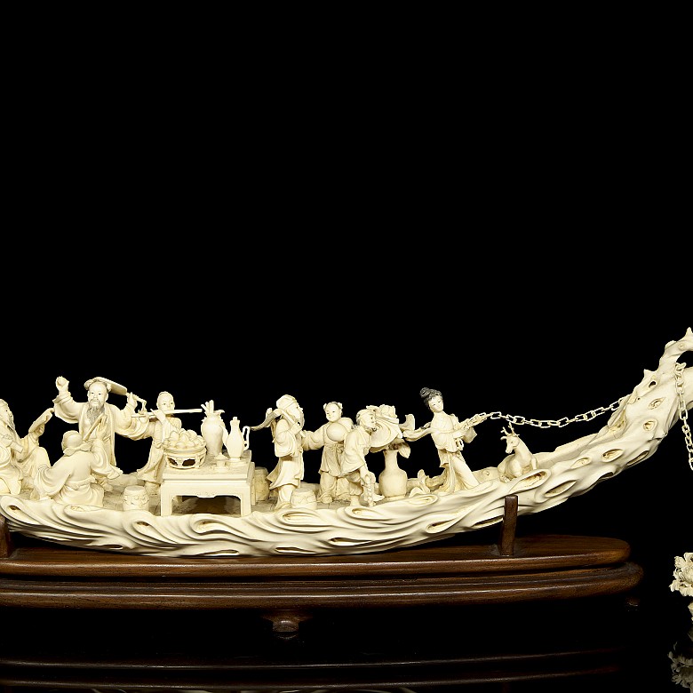 Carved ivory figure ‘Embarkation’, early 20th century