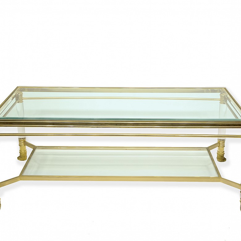 Coffee table in brass and glass