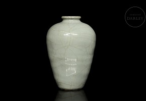 Jarrón de cerámica vidriada celadón, dinastía Qing