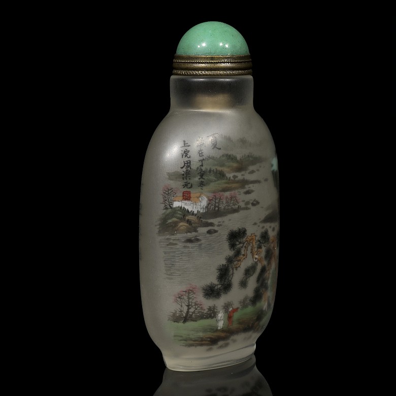 Painted glass snuff bottle, Zhou Leyuan, Qing dynasty