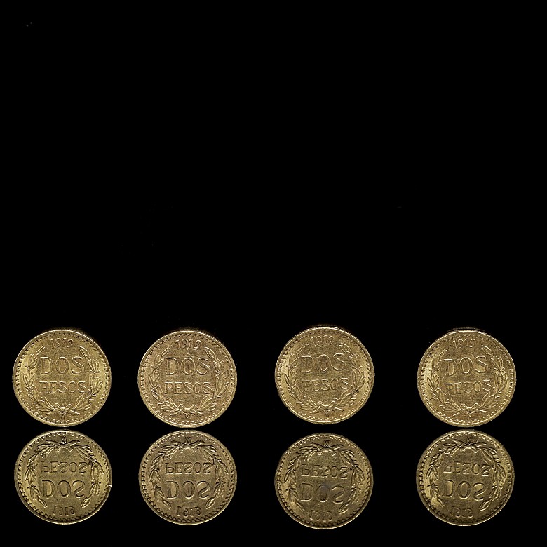 Four ‘Two Mexican Pesos’ gold coins, 1919