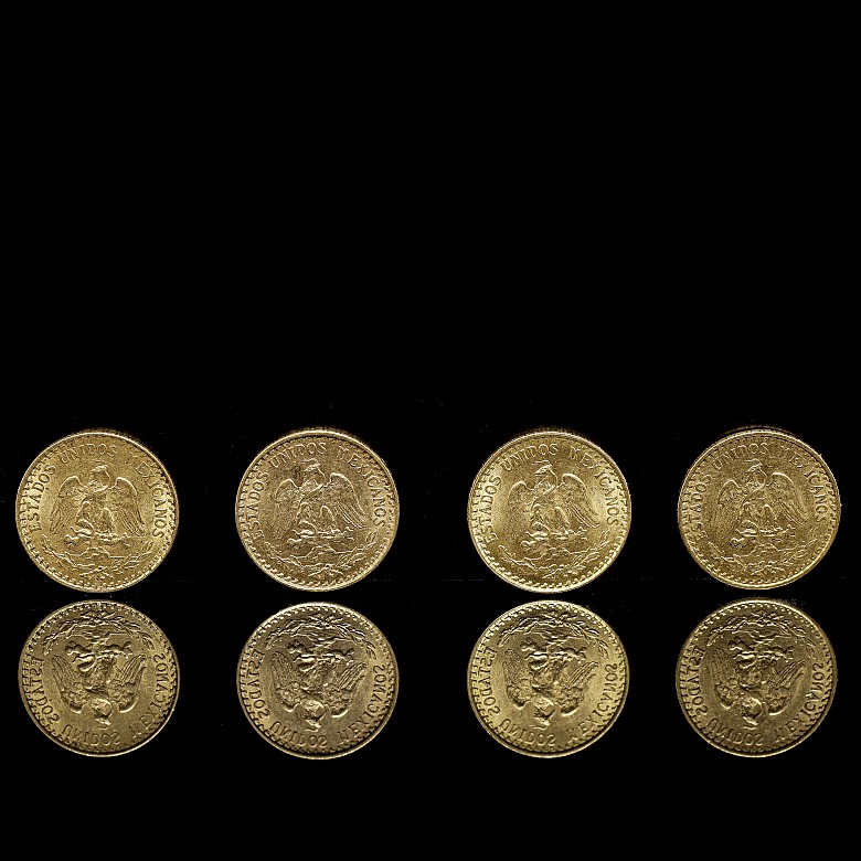 Cuatro monedas mexicanas de oro 