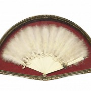 Ostrich feather fan with fan holder, 20th century