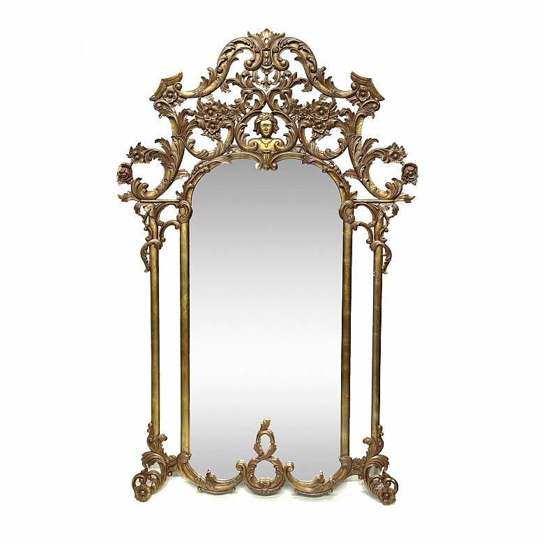 Large gilded wooden mirror, Louis XVI style