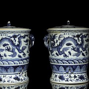 Pair of large lidded containers, 20th century