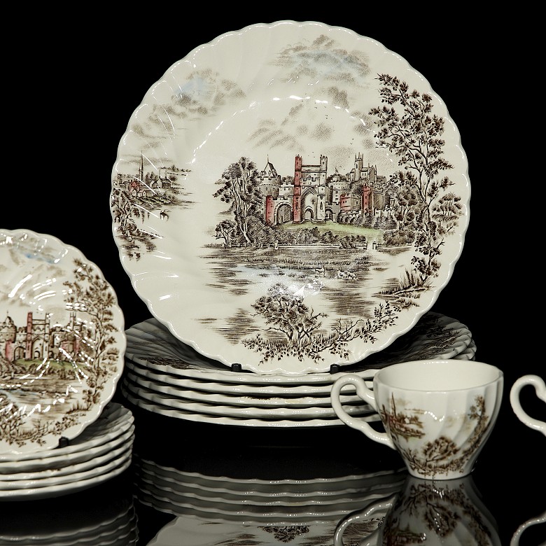 English ‘Ancient towers’ porcelain tableware, Johnson Brothers, 20th century