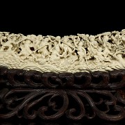 Carved ivory tusk ‘Immortals’ on wooden base, 19th century