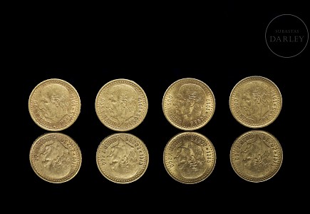 Cuatro monedas mexicanas de oro de 