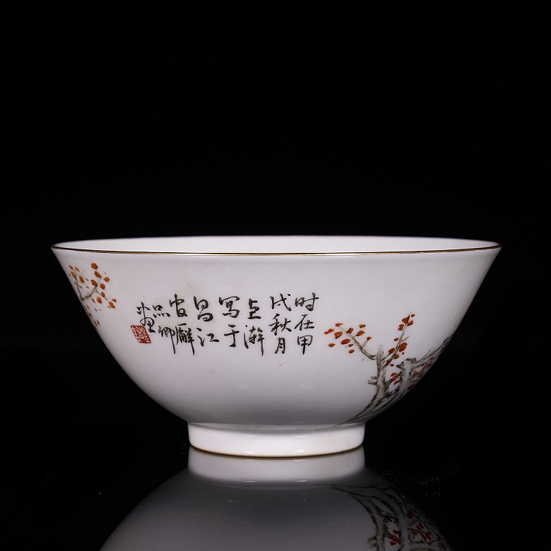 Porcelain bowl ‘Branches, bird and poem’, Qing dynasty