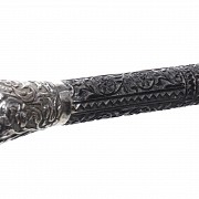 Ebony staff with silver handle.