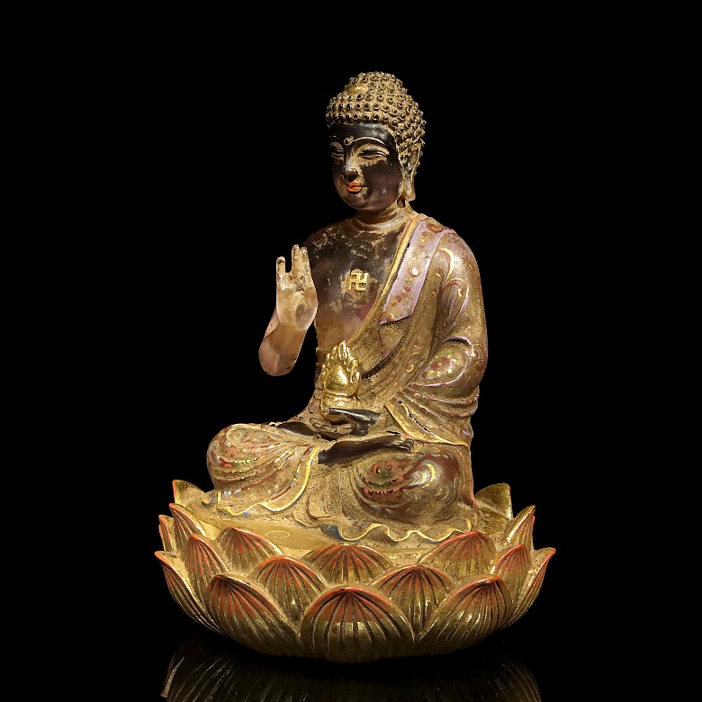 Buda Guanyin de vidrio esmaltado, dinastía Tang