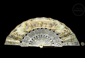 Mother-of-pearl fan ‘Romantic Scene’, 20th century