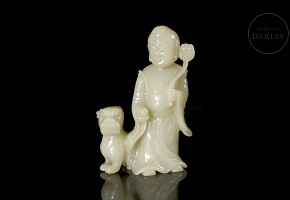 Carved jade figurine ‘Luohan with foo dog’, Qing dynasty