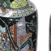 Pair of Chinese black family vases, Qing dynasty.