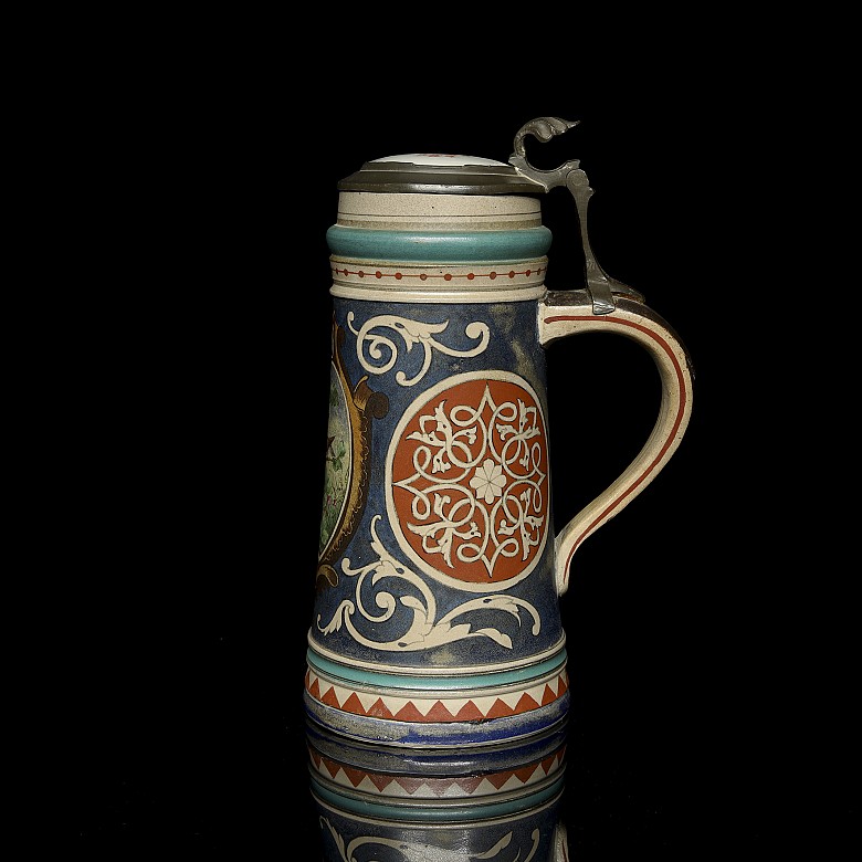 Large German ceramic beer stein, 20th century