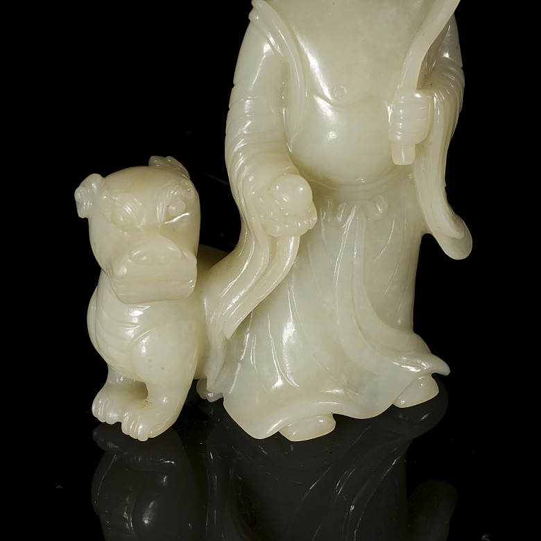 Carved jade figurine ‘Luohan with foo dog’, Qing dynasty