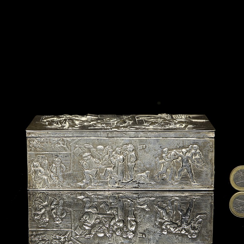 Silver box “Scenes of tavern”, 20th century