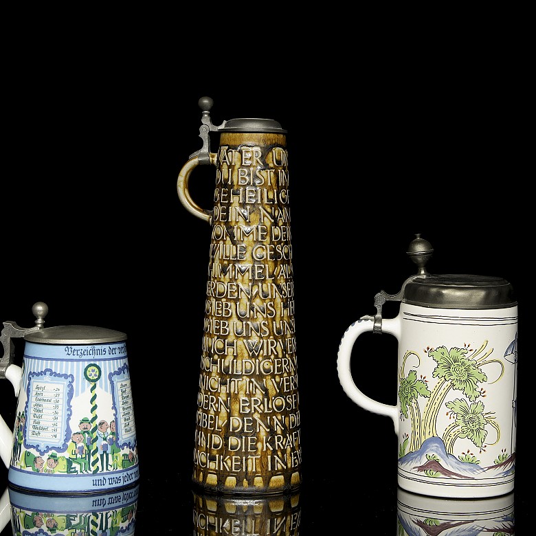 Three enamelled beer steins, 20th century - 2