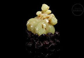 Yellow jade figurine “Girl with pumpkins”, Republic of China