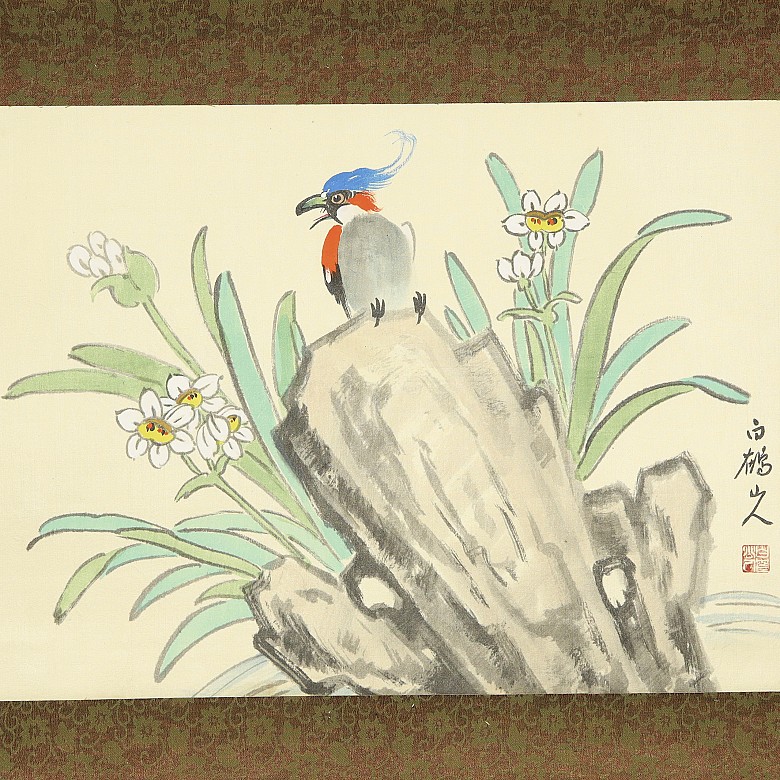 Set of six Chinese paintings ‘Birds and flowers’, 20th century - 5