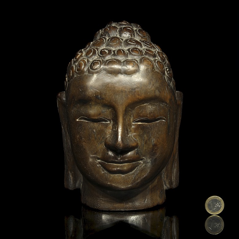 Wooden Buddha head, Asia, 20th century