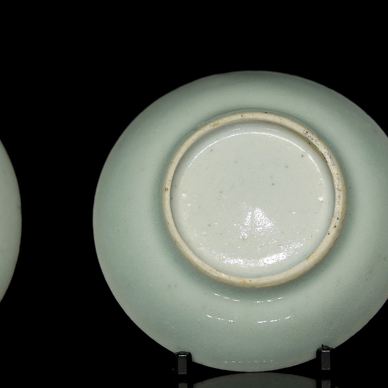 Pair of small celadon ceramic dishes, 20th century