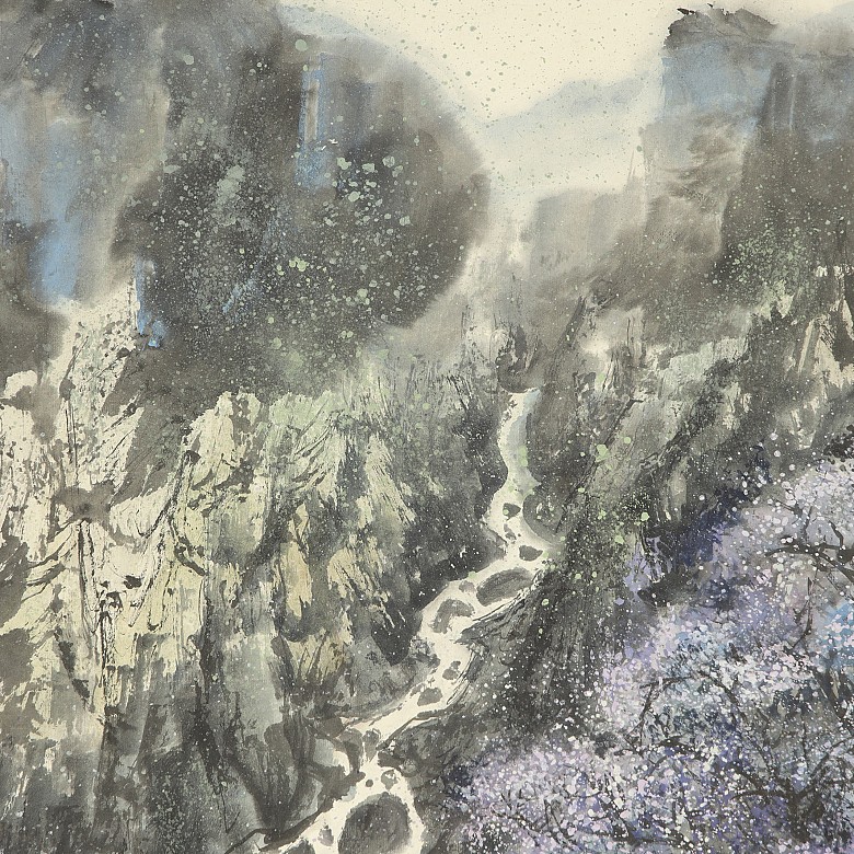 Chinese painting ‘Landscape with houses’, 20th century