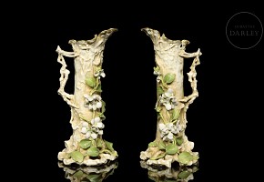 Pair of ‘Trunk and jasmine’ porcelain vases, 20th century